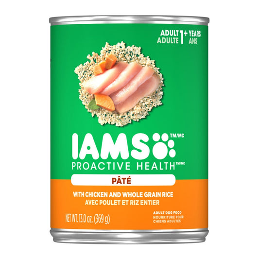 IAMS Proactive Health Paté Adult Wet Dog Food Pate w/Chicken & Rice 13.2oz. (Case of 12)