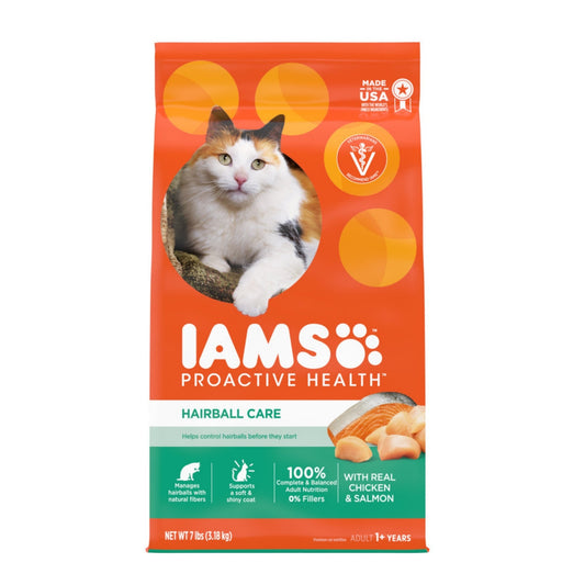 IAMS Proactive Health Hairball Care Adult Dry Cat Food Chicken & Salmon 1ea/7 lb