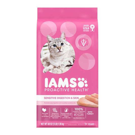 IAMS Proactive Health Sensitive Digestion & Skin Adult Dry Cat Food Turkey 1ea/3 lb