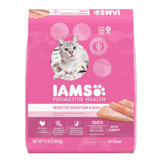 IAMS Proactive Health Sensitive Digestion & Skin Adult Dry Cat Food Turkey 1ea/13 lb