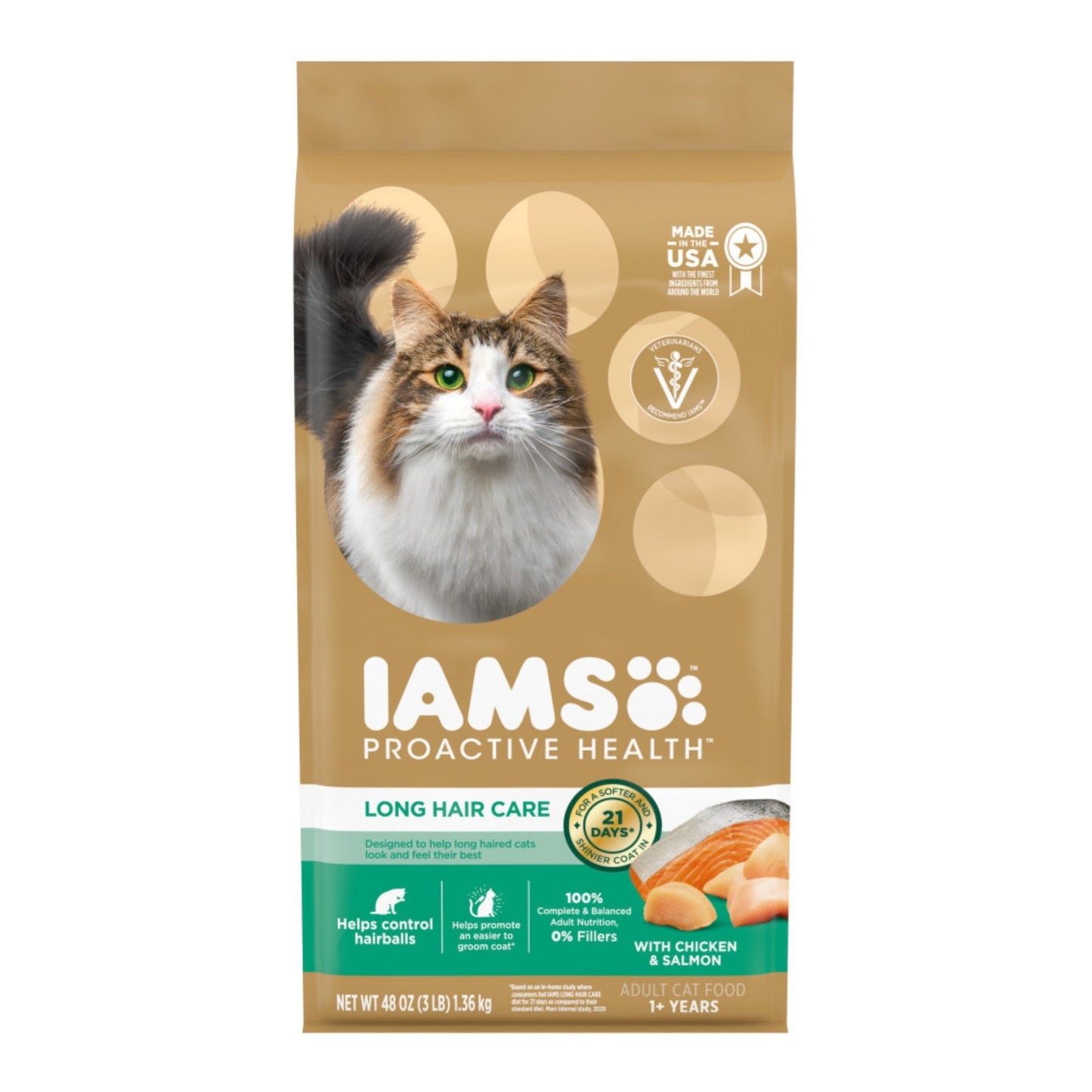 IAMS ProActive Health Adult Long Hair Dry Cat Food Chicken & Salmon 1ea/3 lb