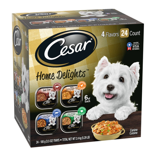 Cesar Home Delights Adult Wet Dog Food Variety Pack (Beef Stew, Turkey Potato & Green Bean, Pot Roast & Vegetables, Chicken Noodle Vegetable) 3.5oz. (Case of 24)