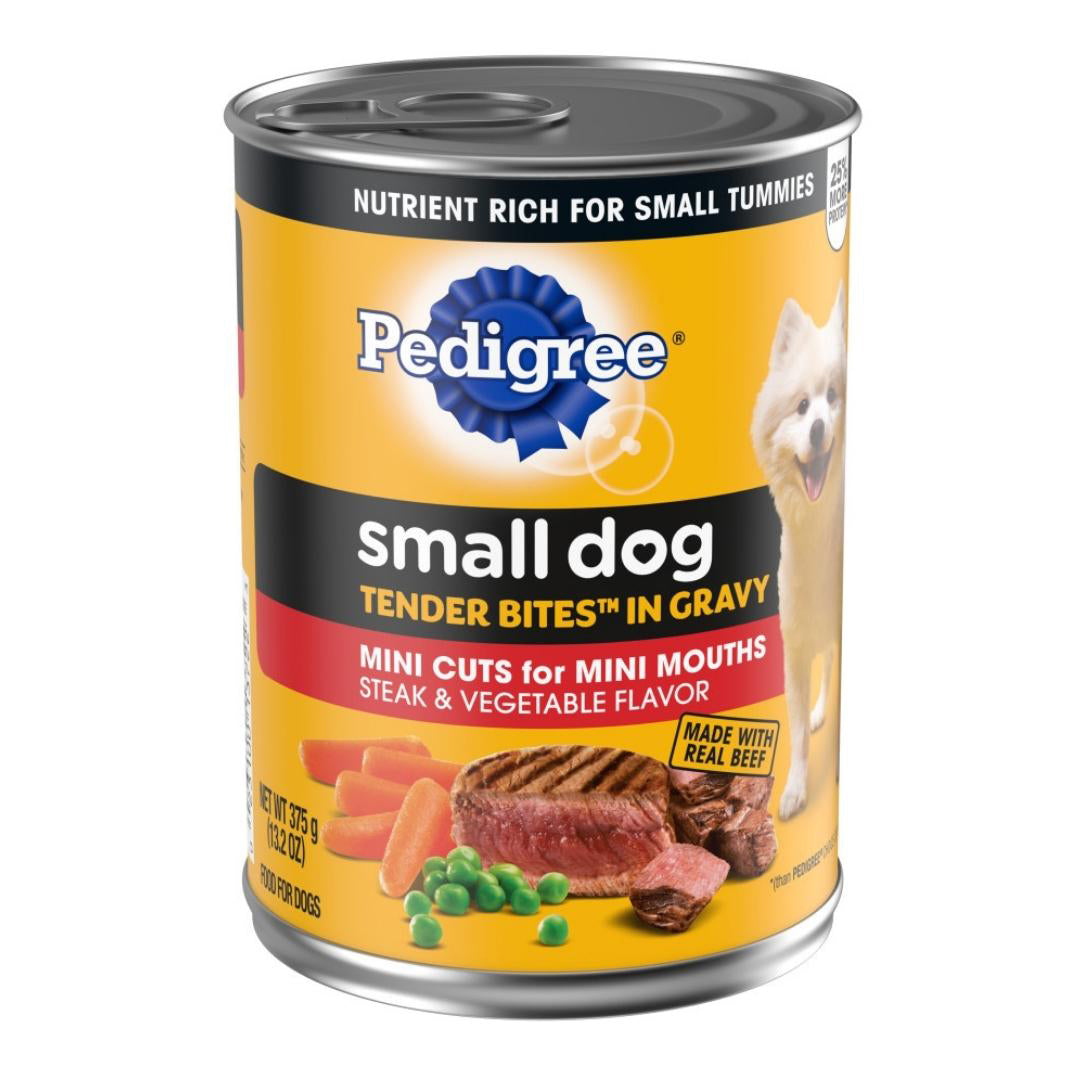 Pedigree Tender Bites in Gravy Adult Small Breed Wet Dog Food Steak & Vegetable 13.2oz. (Case of 12)