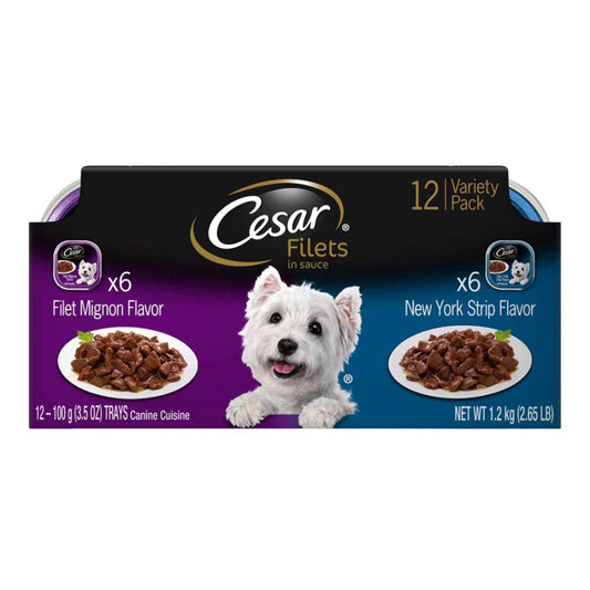 Cesar Filets in Gravy Adult Wet Dog Food Variety Pack (Filet Mignon, New York Strip) 42.3oz. (Case of 12)  2 case minimum