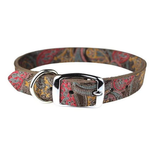 Omni Pet Leather Paisley Dog Collar Chocolate 1 x 22in.