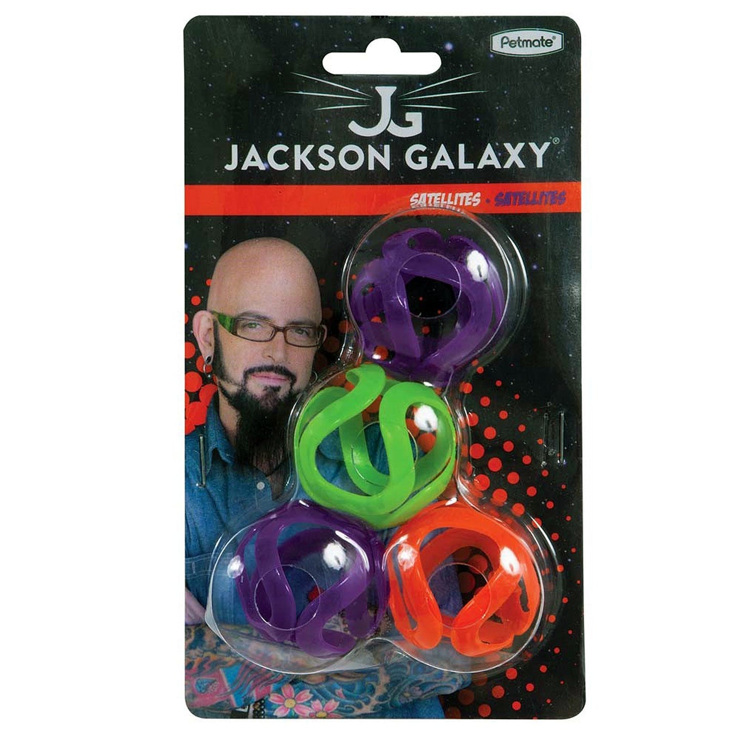 Jackson Galaxy Satellites Cat Toy Orange, Green, Purple 1ea/4 pk