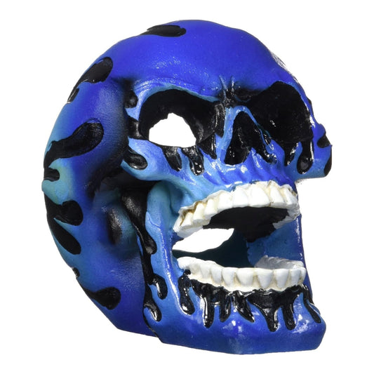 Penn-Plax Flaming Skull Aquarium Ornament Blue 1ea/3.5 in, MD