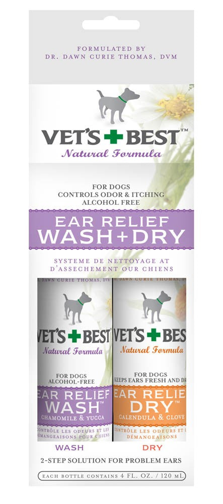 Vet's Best Ear Relief Wash and Dry Combo 2pk 1ea/4 fl oz, 2 pk