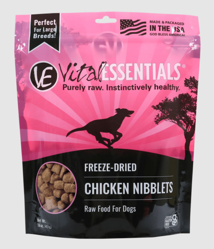 Vital Essentials Freeze Dried Grain-Free Chicken Nibblets Dog Food 1 Lb