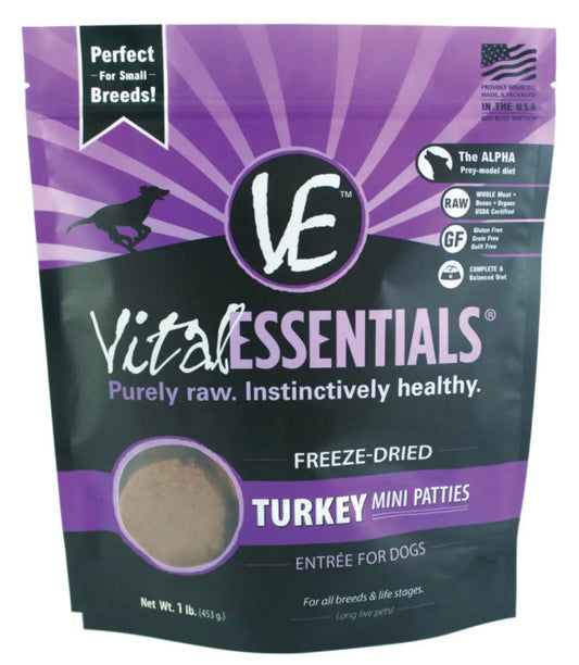 Vital Essentials Freeze Dried Turkey Mini Patties 1 Lb