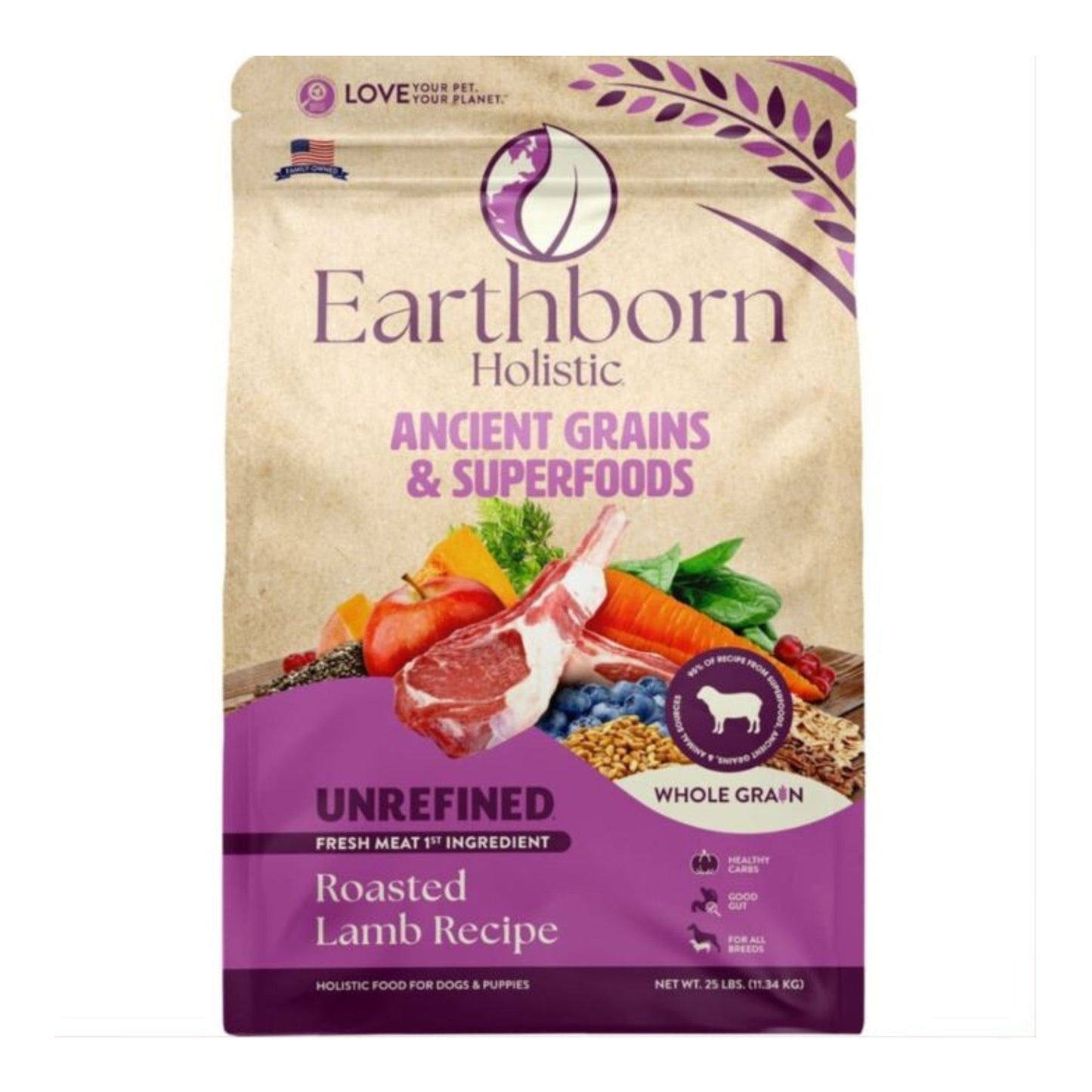 Earthborn Dog Unrefined Ancient Grains Lamb 25Lb