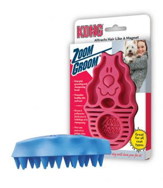 KONG Zoomgroom Rubber Dog Brush Raspberry 1ea/LG