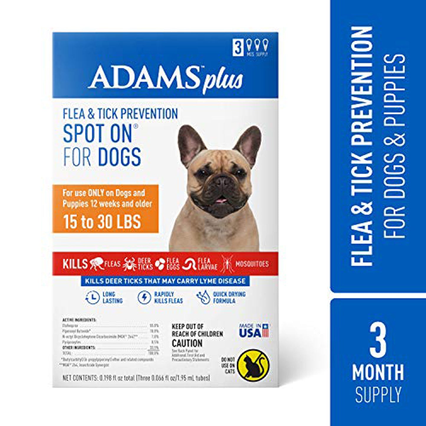 Adams Plus Flea & Tick Prevention Spot On for Dogs 3 Month Supply Clear 1ea/Medium Dogs 15 To 30 lb