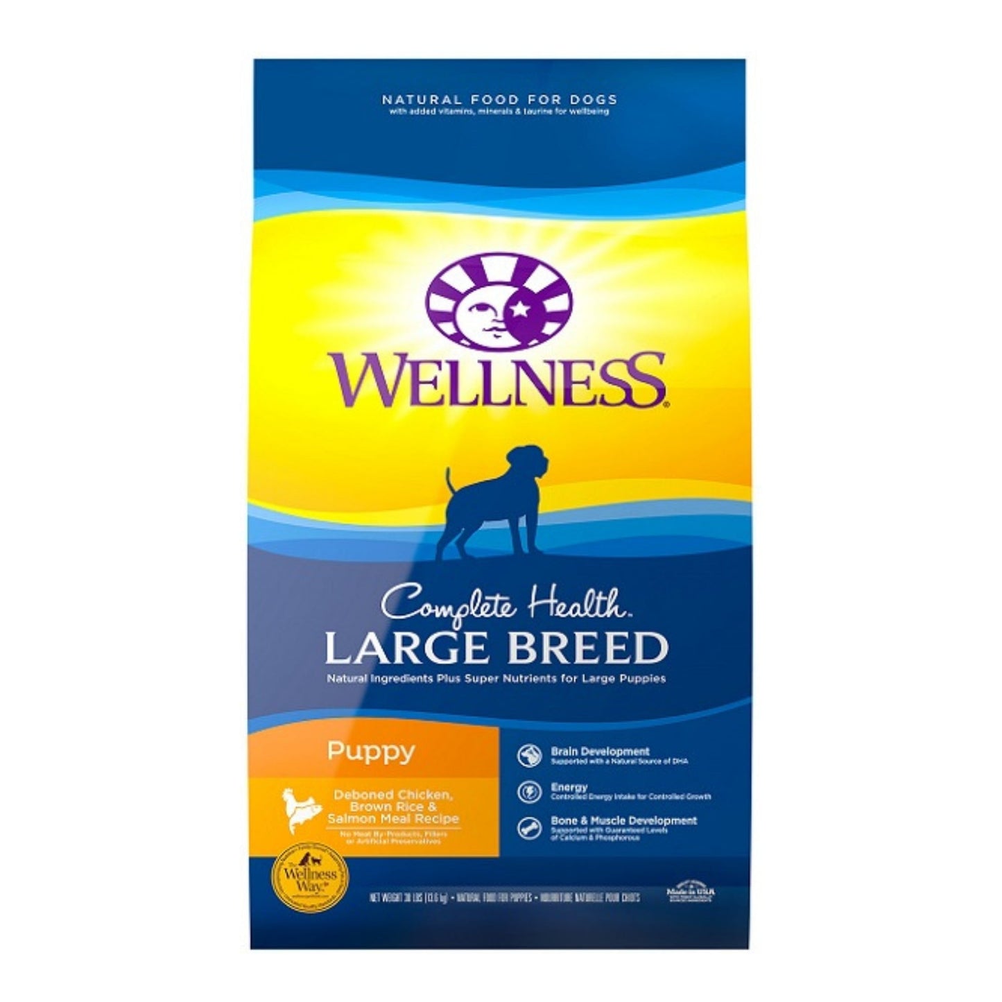 Wellness Puppy Large Breed Chicken Brown Rice Salmon 30Lb Complete Health