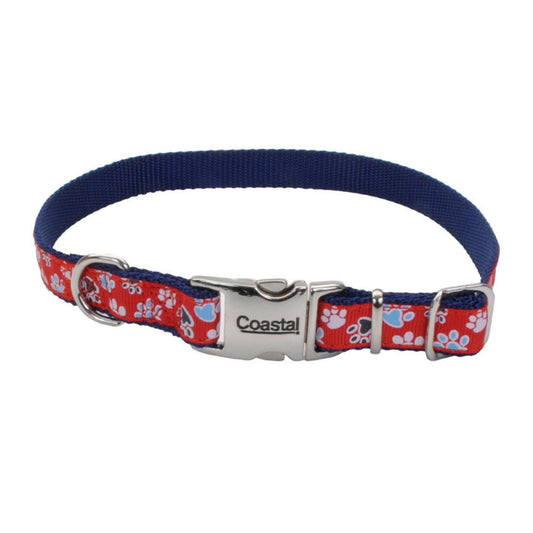 Ribbon Adjustable Nylon Dog Collar with Metal Buckle Red 1ea/5/8 In X 8-12 in