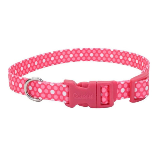 Styles Adjustable Dog Collar Polka Dot Pink Small 5/8 x 10-14 In