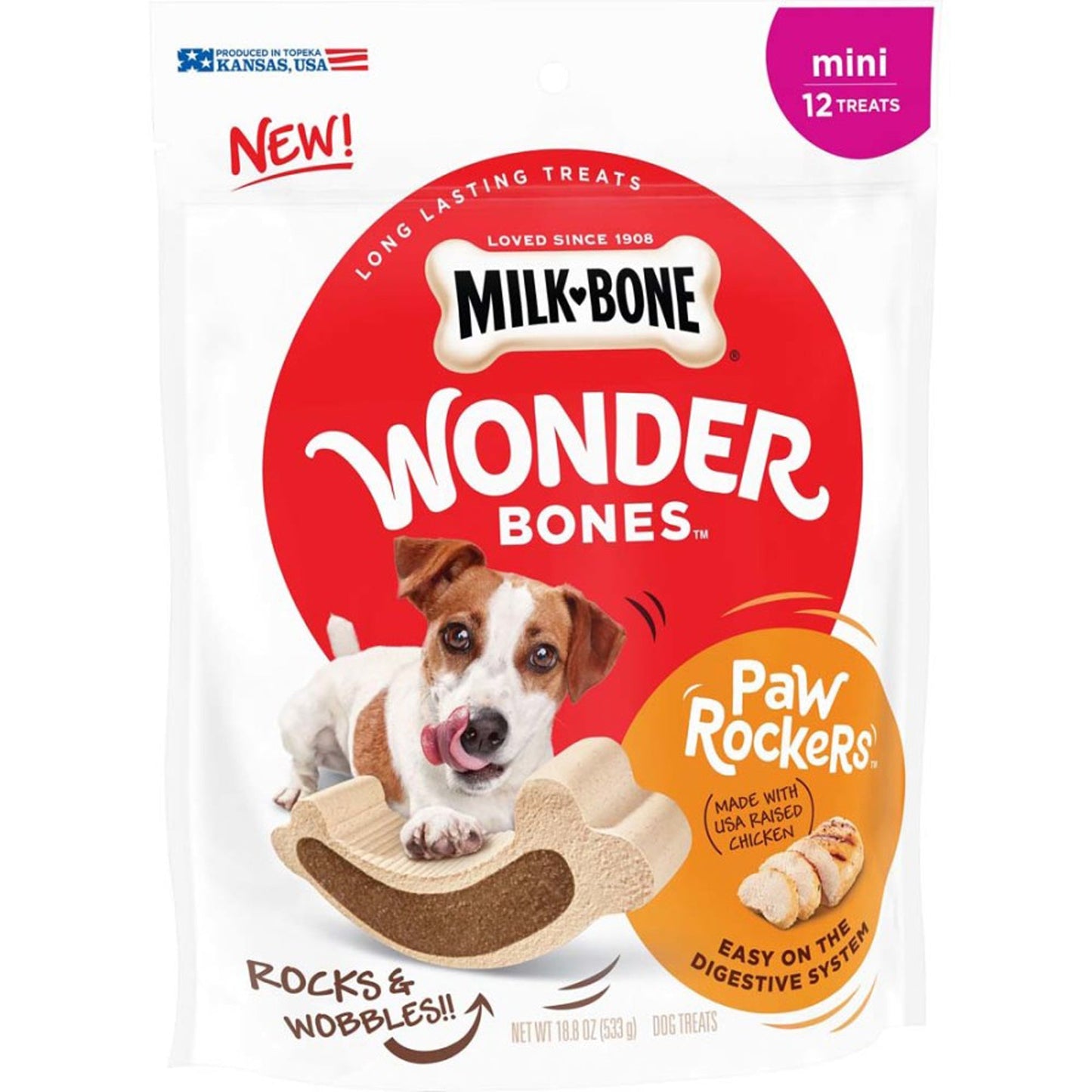 Milk-Bone Wonder Bones Paw Rockers Dog Treats Chicken 1ea/18.8 oz, 12 ct, Mini