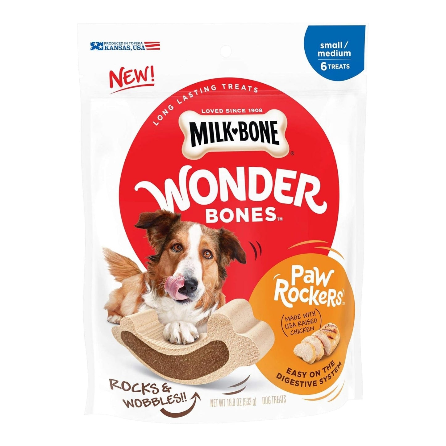 Milk-Bone Wonder Bones Paw Rockers Dog Treats Chicken 1ea/18.8 oz, 6 ct, SM/MD