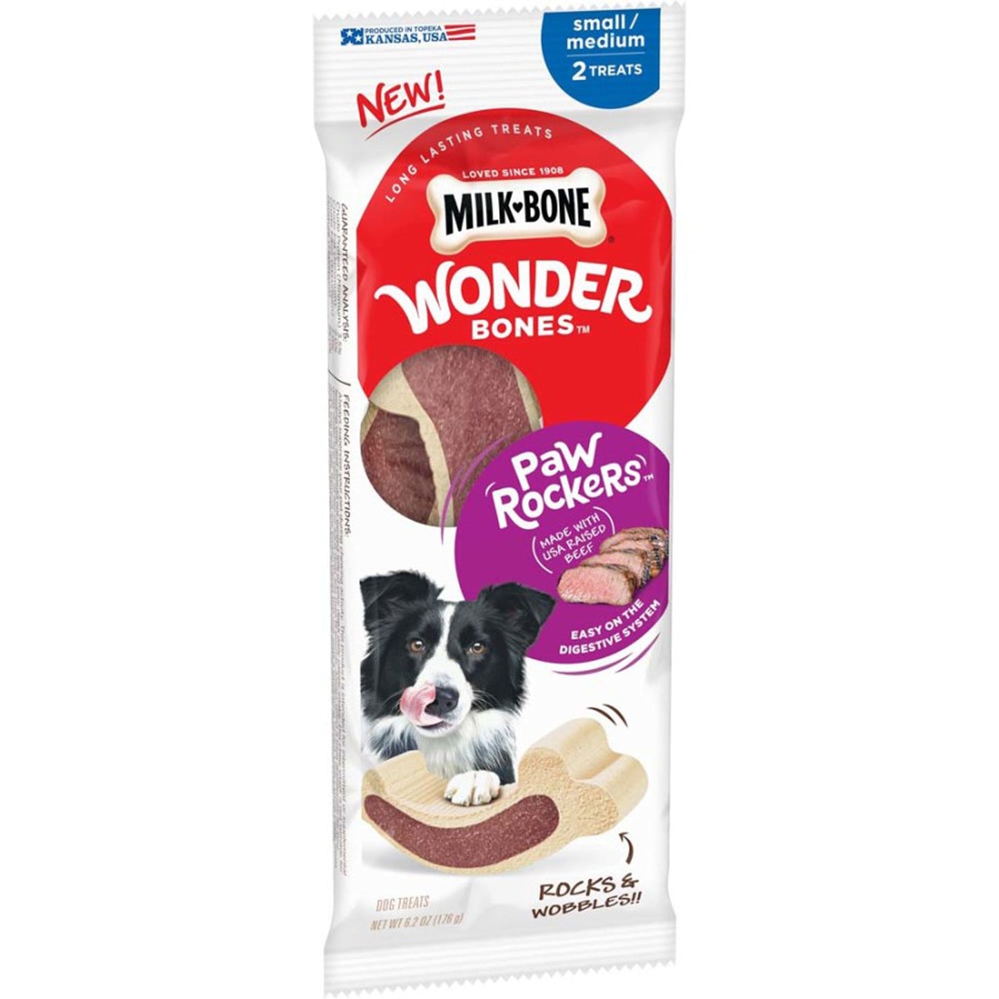 Milk-Bone Wonder Bones Paw Rockers Dog Treats Beef 1ea/6.2 oz, 2 ct, SM/MD