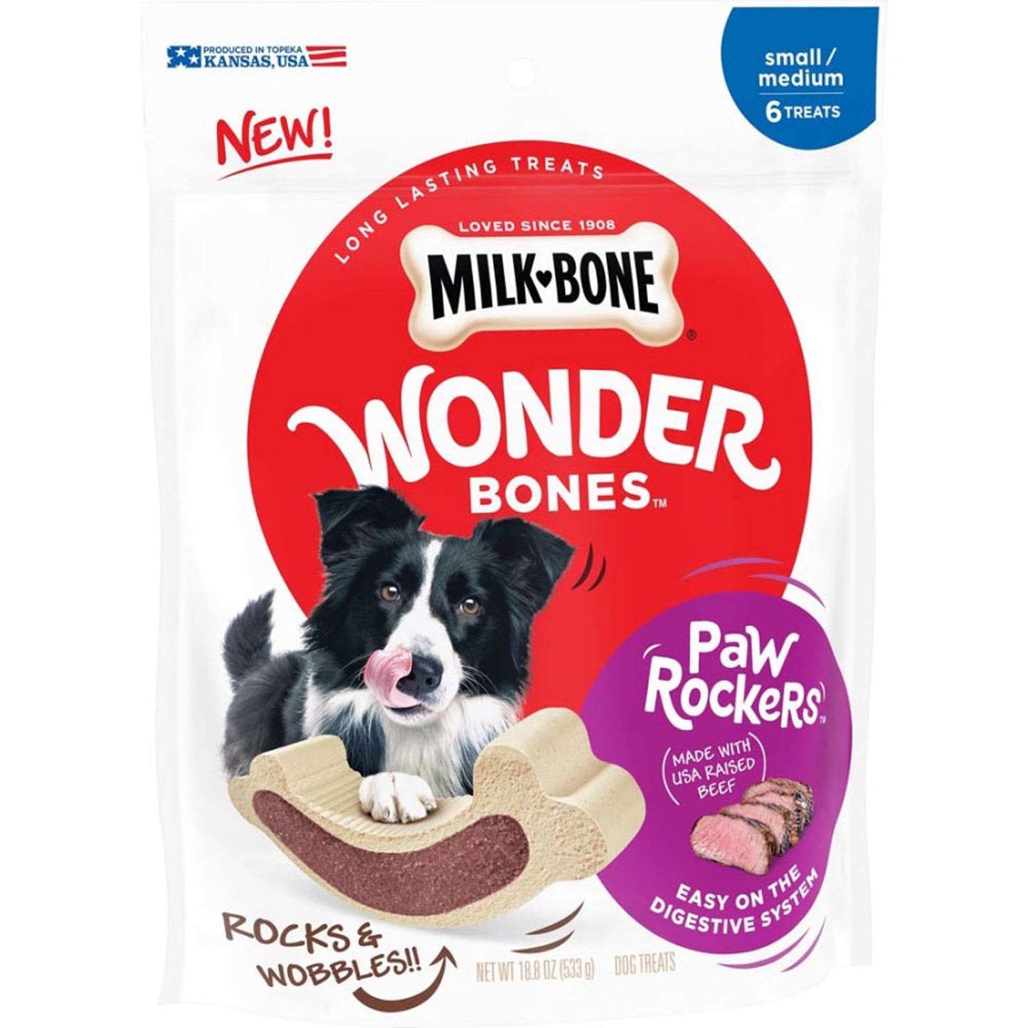 Milk-Bone Wonder Bones Paw Rockers Dog Treats Beef 1ea/18.8 oz, 6 ct, SM/MD