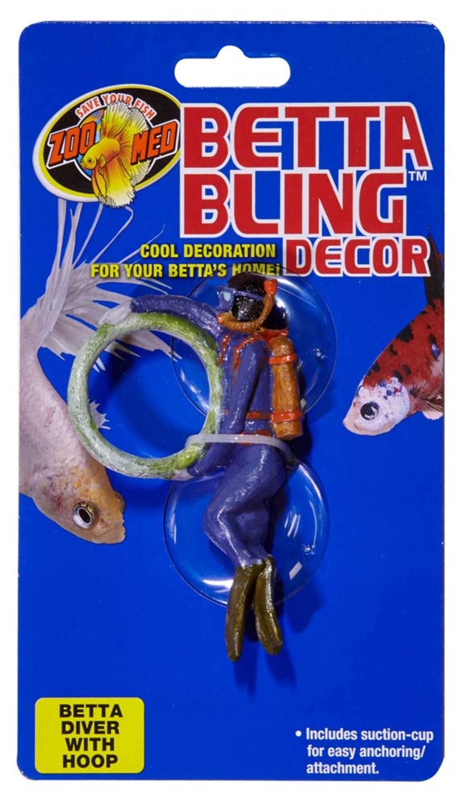 Zoo Med Betta Bling Diver Aquarium Ornament with Hoop Multi-Color 1ea