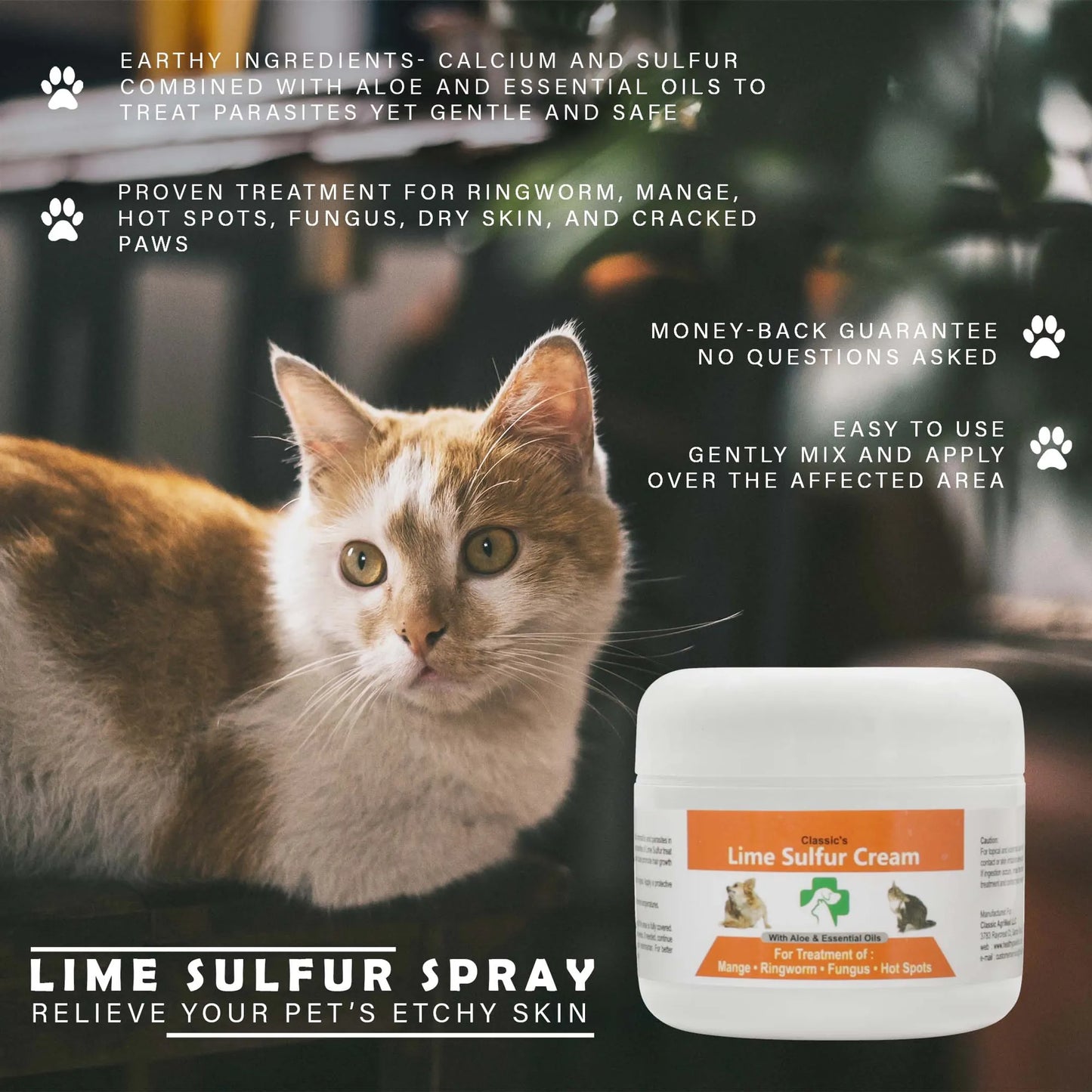 Classic's Lime Sulfur Pet Skin Cream - Pet Care and Veterinary Treatment for Itchy and Dry Skin