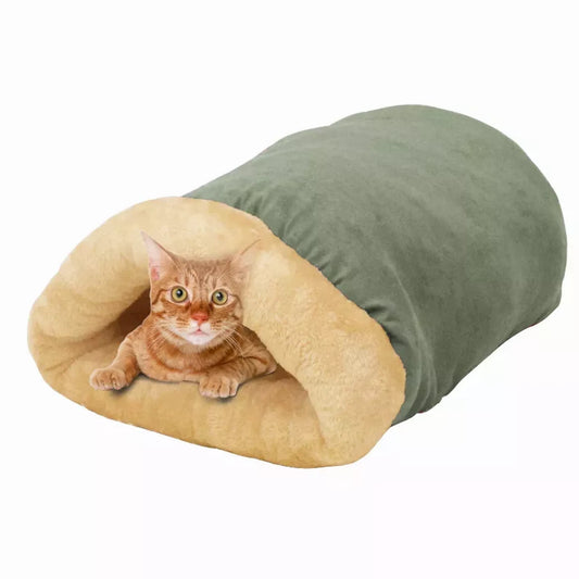 GOOPAWS 4 in 1 Self Warming Burrow Cat Bed, Pet Hideway Sleeping Cuddle Cave