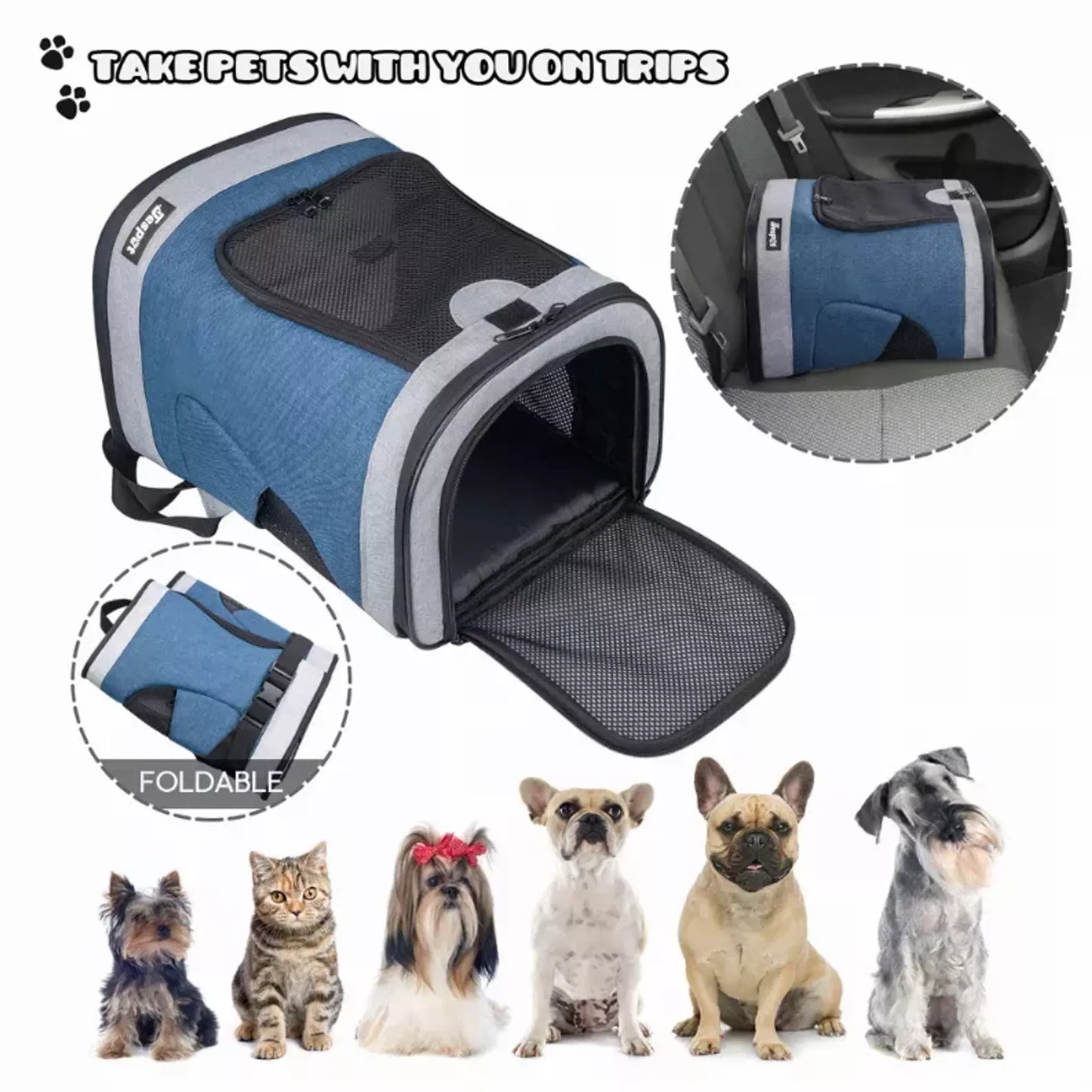 JESPET Pet Backpack Carrier for Small Dog, Puppy, Soft Carrier Backpack Ideal for Traveling, Hiking, Walking and Outdoor Activities with Family