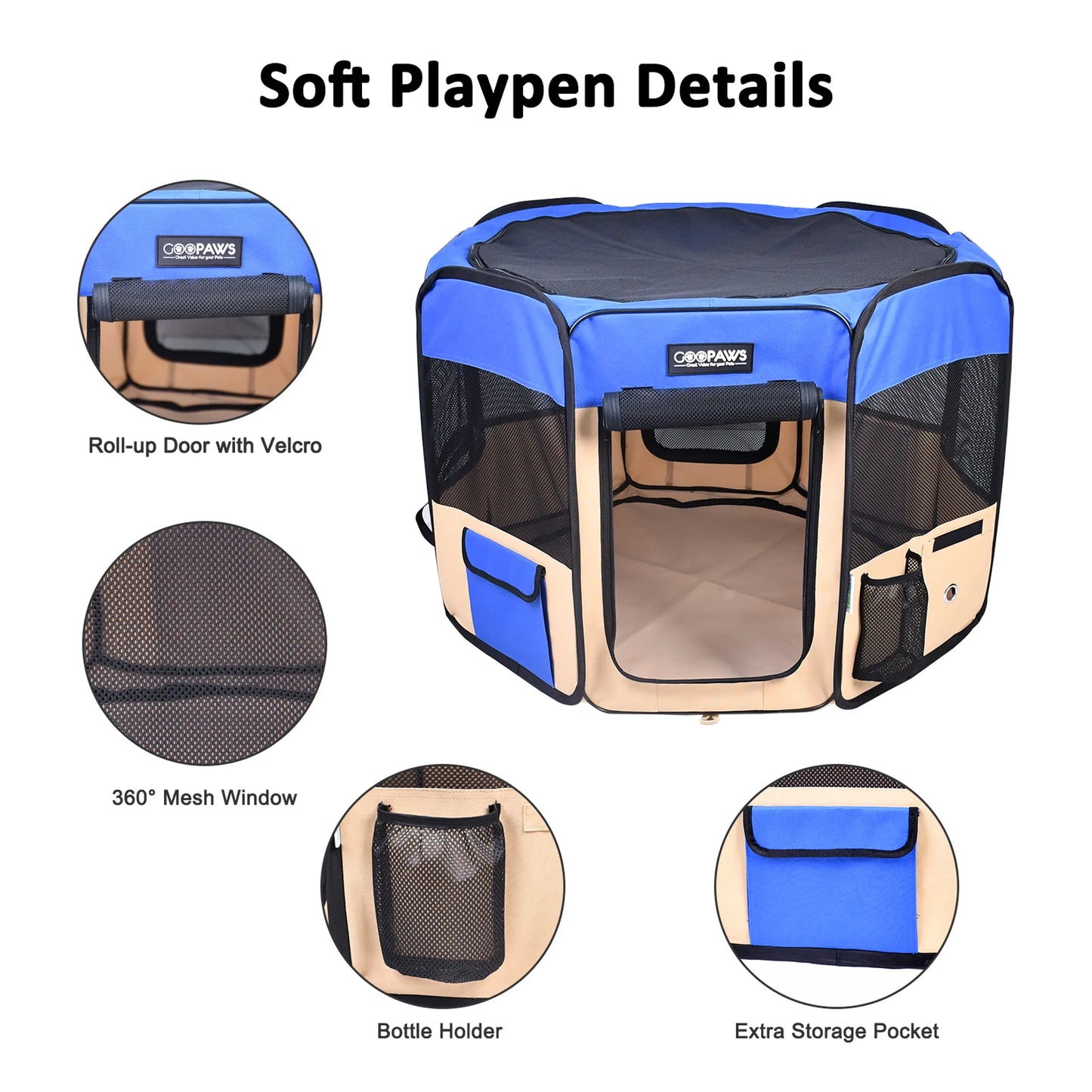 JESPET Pet Dog Playpens 36", 45" & 61" Portable Soft Dog Exercise Pen Kennel with Carry Bag for Puppy Cats Kittens Rabbits, Indoor/Outdoor Use