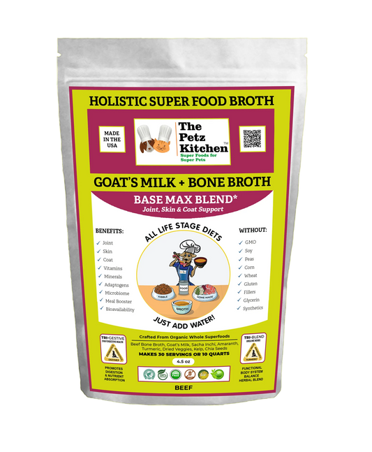 Goats Milk + Bone Broth Base Max* Joint, Skin & Coat Support Broth* The Petz Kitchen Dog & Cat