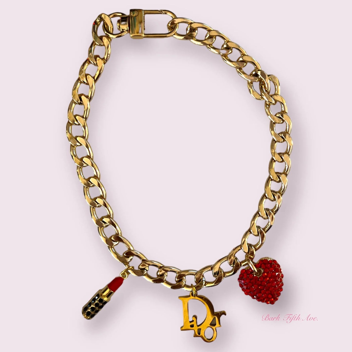 Dior-able Rhinestone Heart Charm Dog Necklace