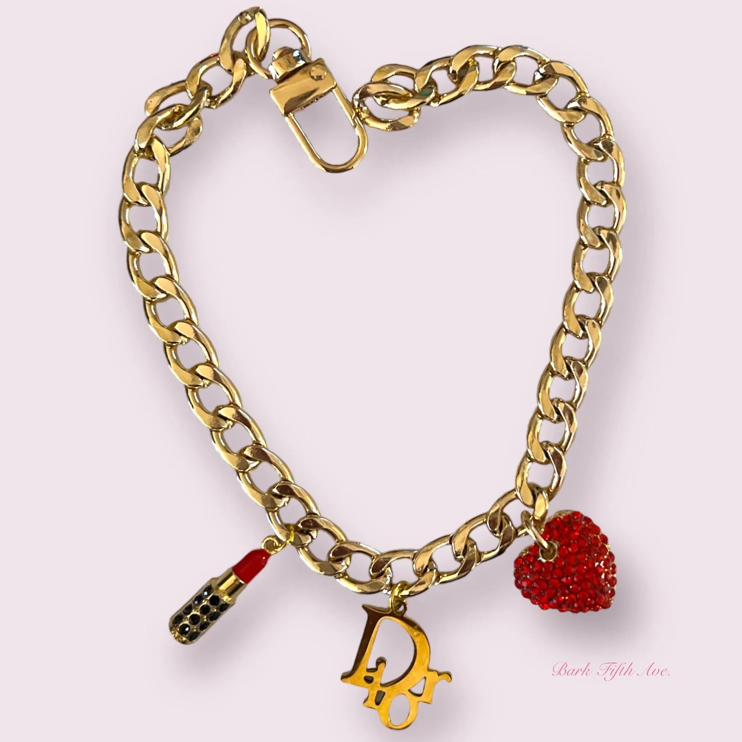 Dior-able Rhinestone Heart Charm Dog Necklace