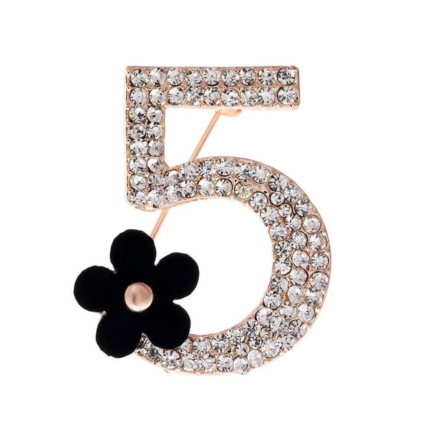 Rhinestone no. 5 Flower Brooch