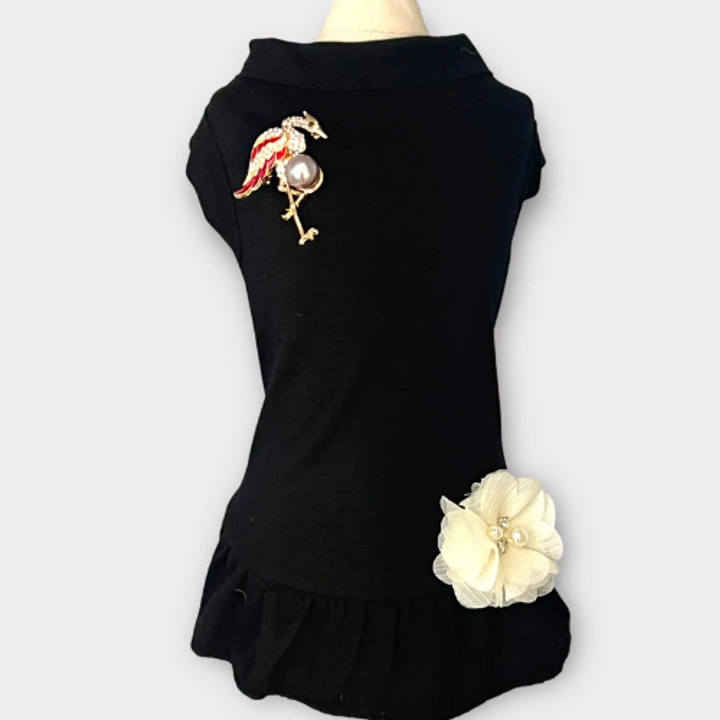 Elegant Flamingo Rhinestone and Pearl-Dog Dress