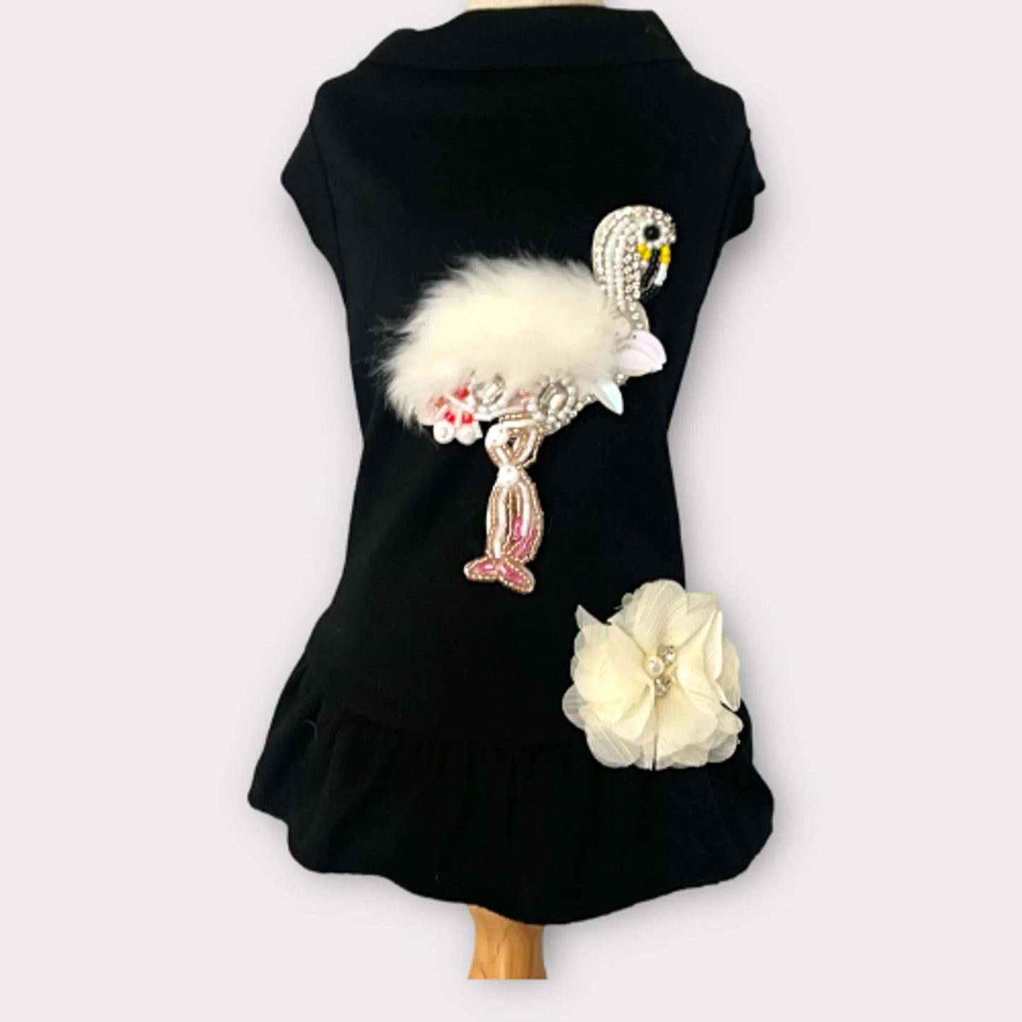 Beaded Fur and Rhinestone Flamingo- Dog Dress