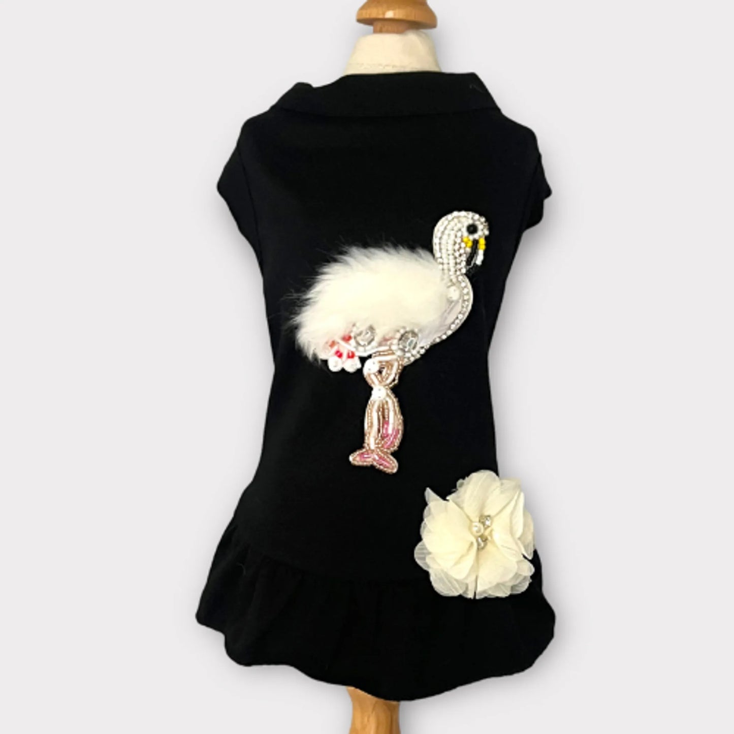 Beaded Fur and Rhinestone Flamingo- Dog Dress