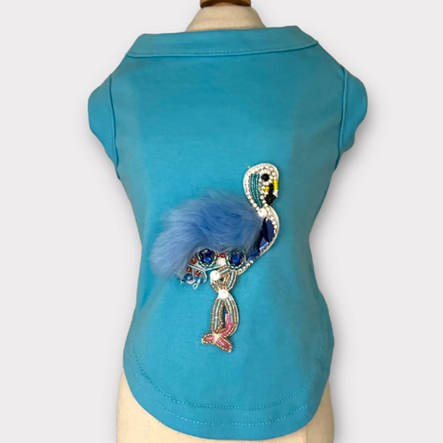 Beaded Fur and Rhinestone Flamingo- Dog Shirt