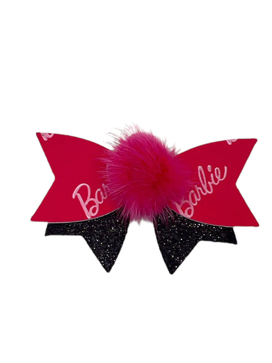 Mink Barbie Pom Bow- Dog Hair Barrette