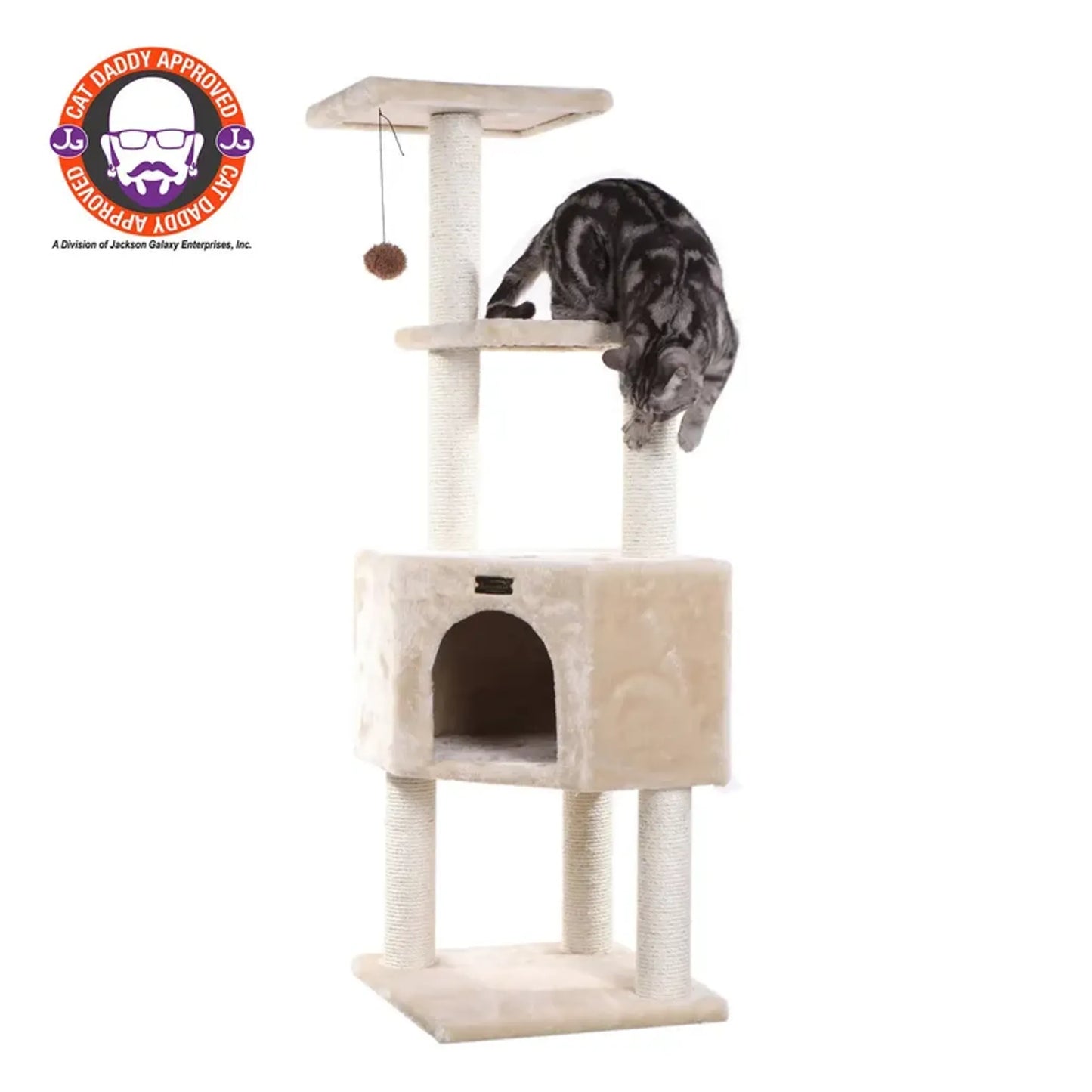 Real Wood 3 Levels Cat Tower for Kittens 48 Height Beige