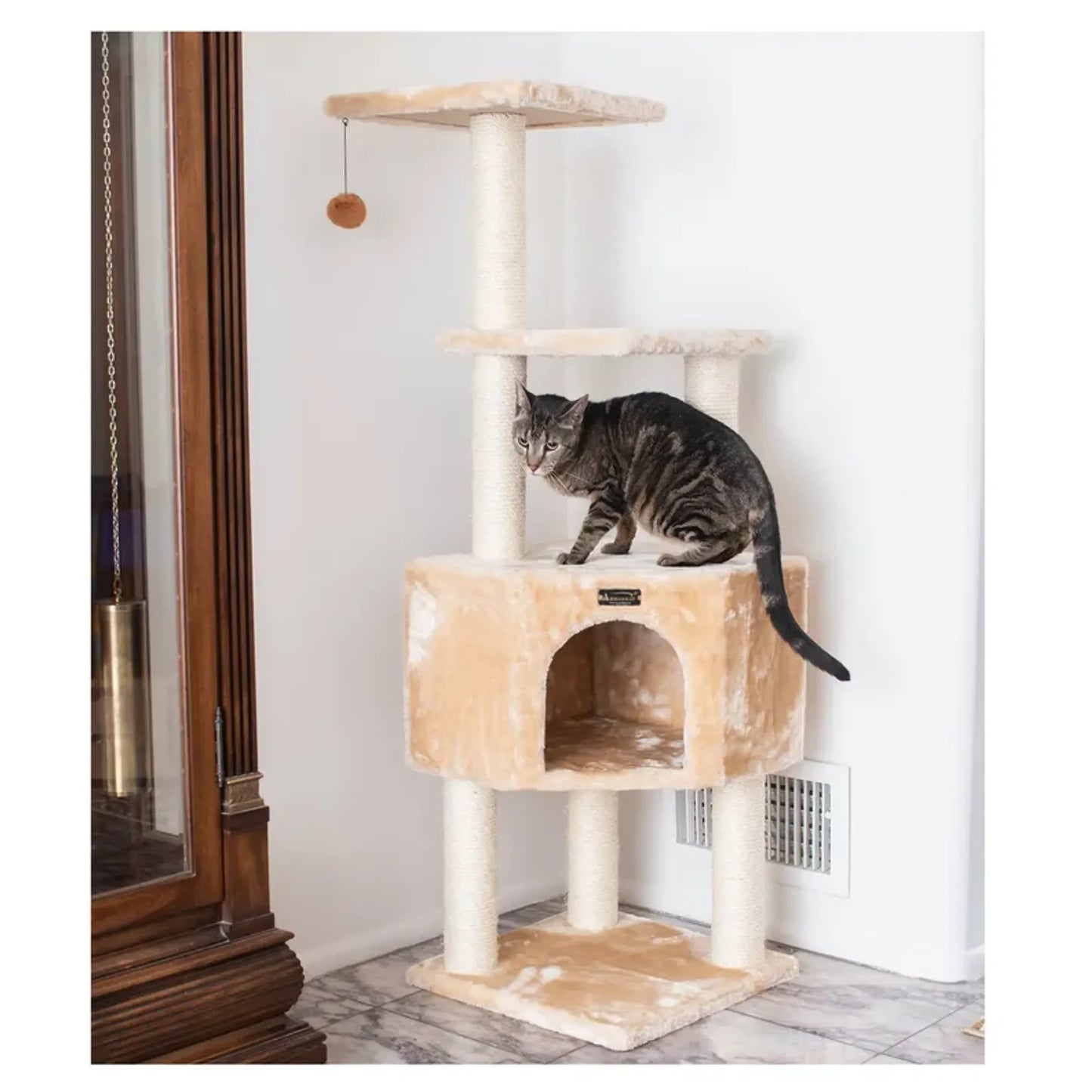 Real Wood 3 Levels Cat Tower for Kittens 48 Height Beige