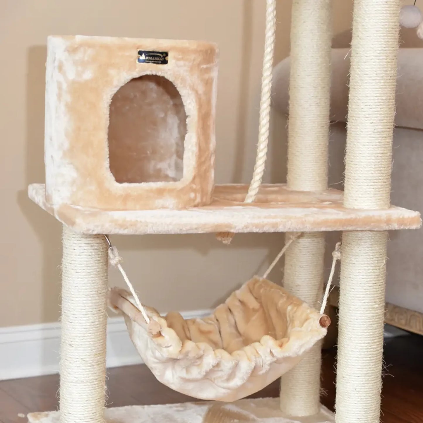 Real Wood 62" Cat tree With Scratch posts, Hammock for Cats