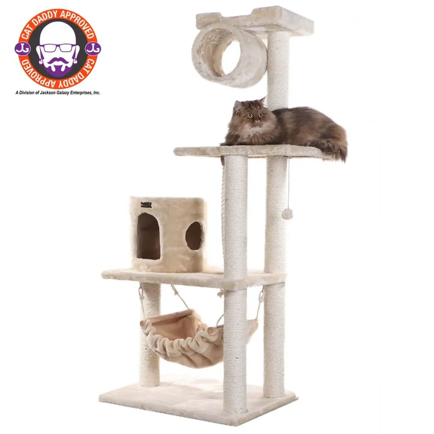 Real Wood 62" Cat tree With Scratch posts, Hammock for Cats