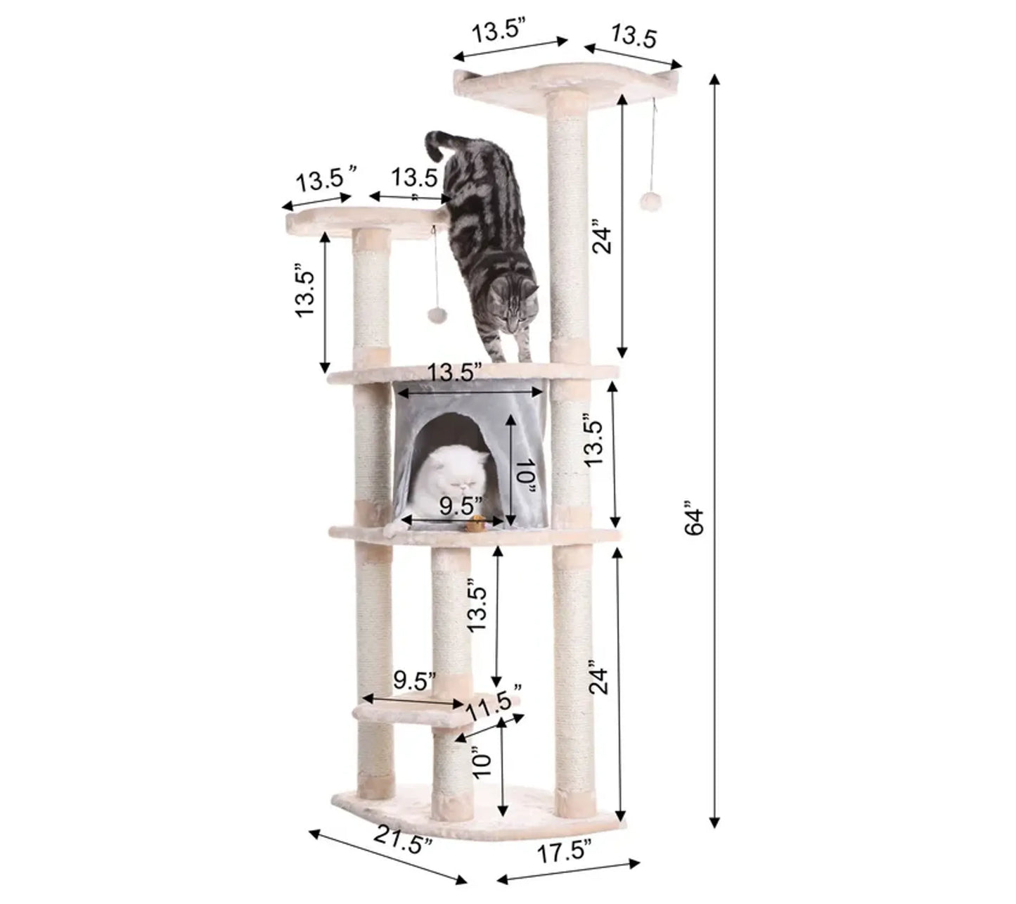 Armarkat 64" Real Wood Cat Tree W Sractch Sisal Post