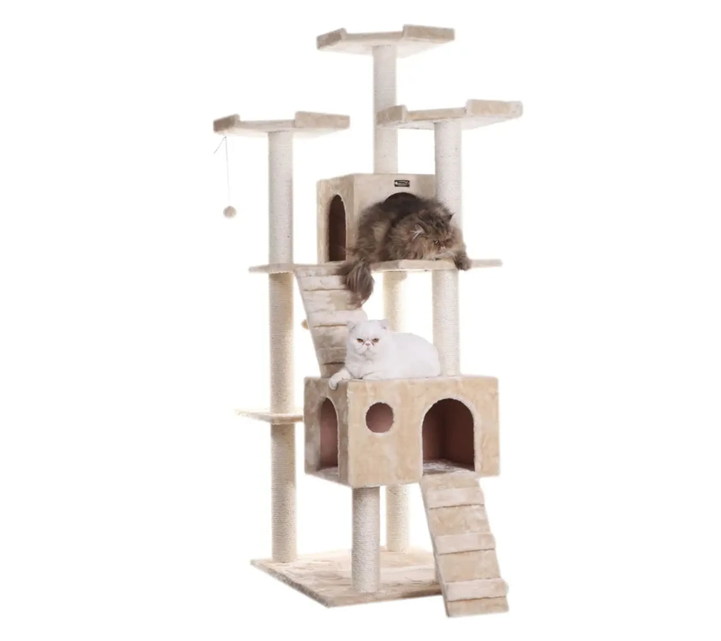 Real Wood 74" Multi-Level Cat Tree Large Cat Play Furniture