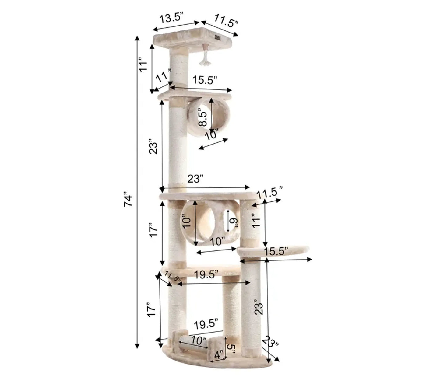 74 " H Real Wood Cat Tree With Cured Sisal Posts A7463