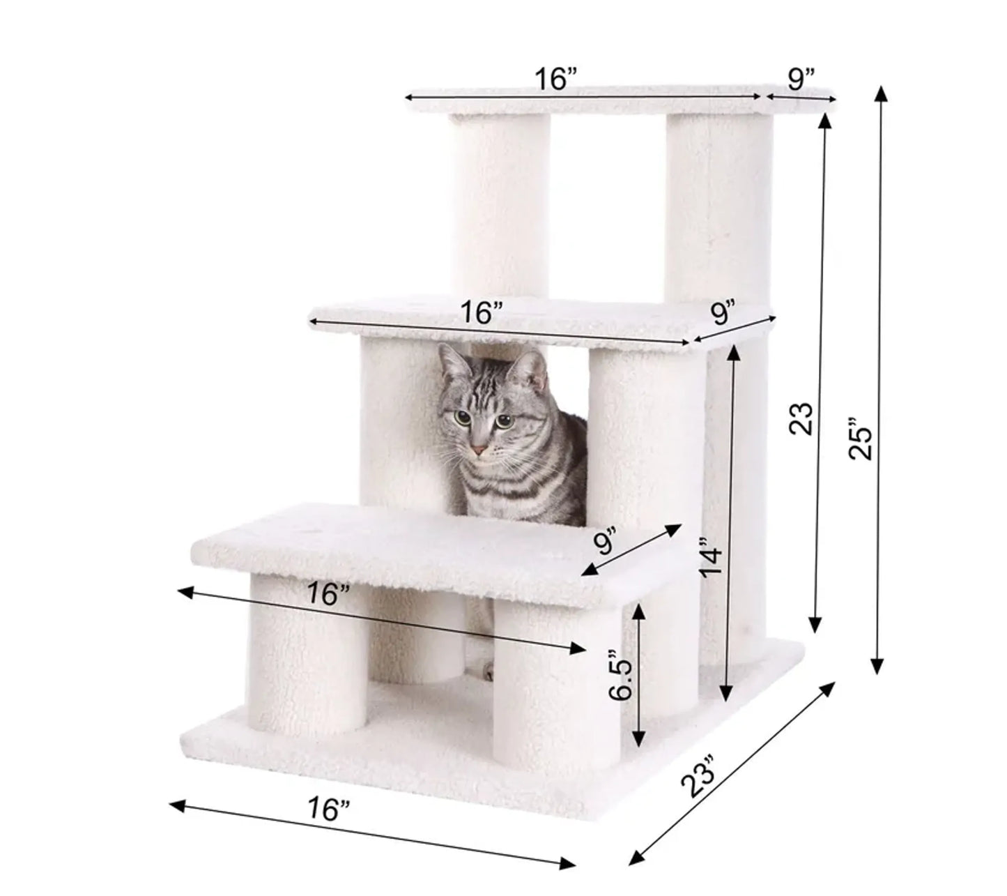 Real Wood 3 Step Cat Step Stairs Ramp,  25" Dogs Climber