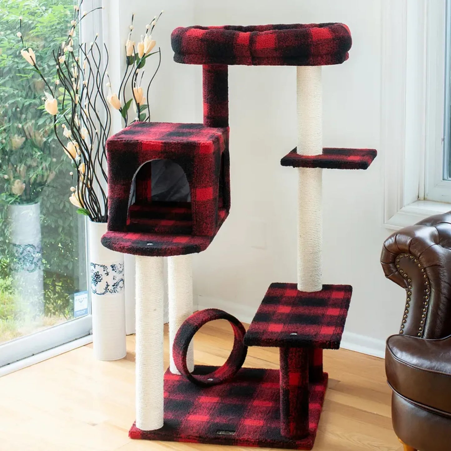 Real Wood B5008 50-Inch Classic Cat Tree With Veranda, Bench