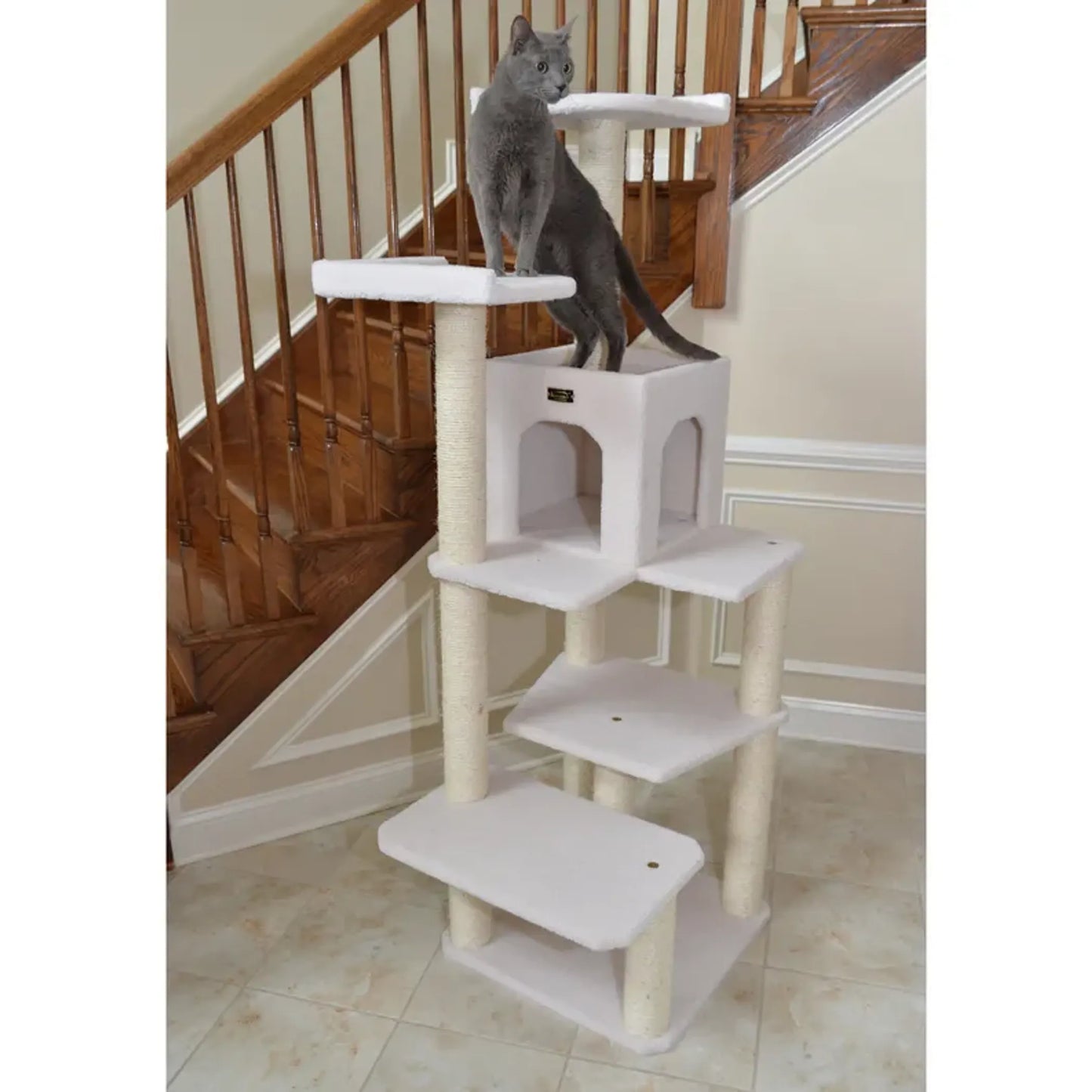 Real Wood B6802 Classic Cat Tree In Ivory 6 Levels Condo