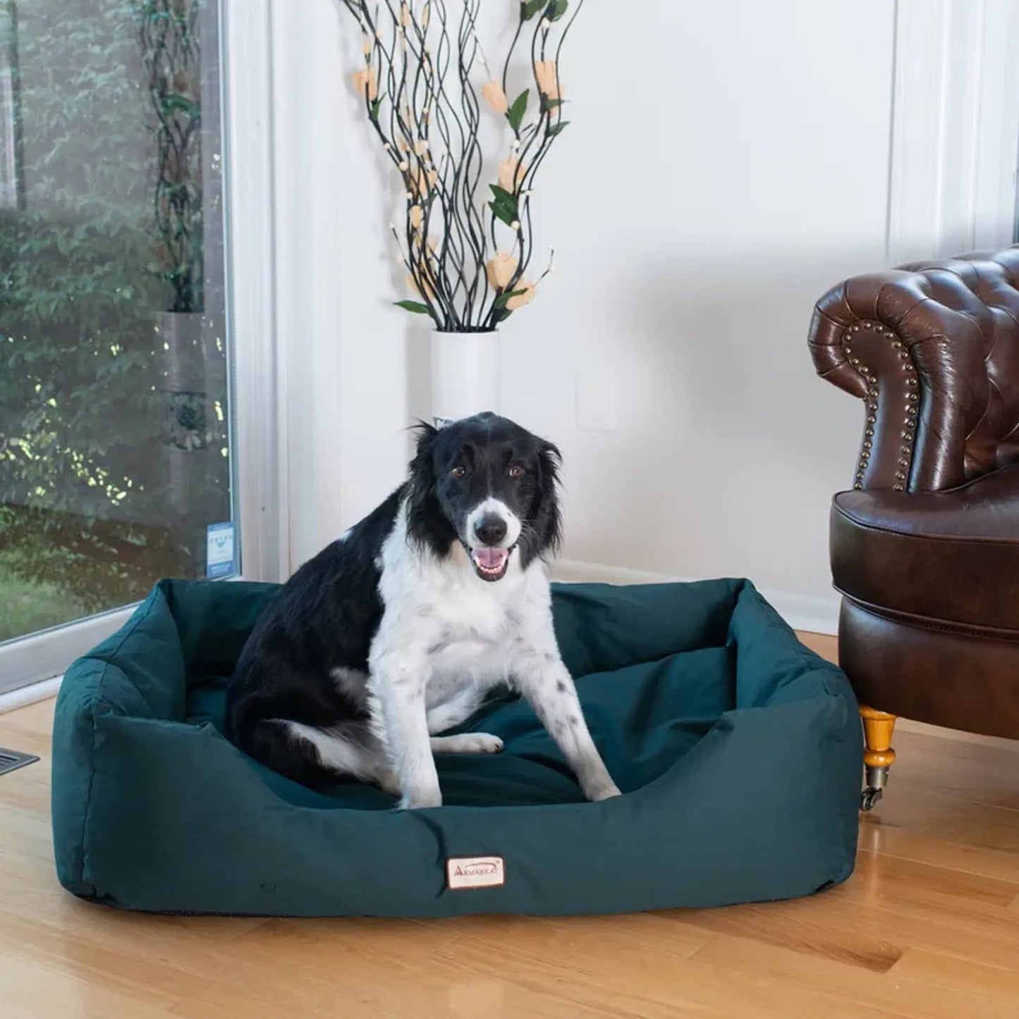 Armarkat Bolstered Dog Bed, Anti-Slip Pet Bed, Laurel Green