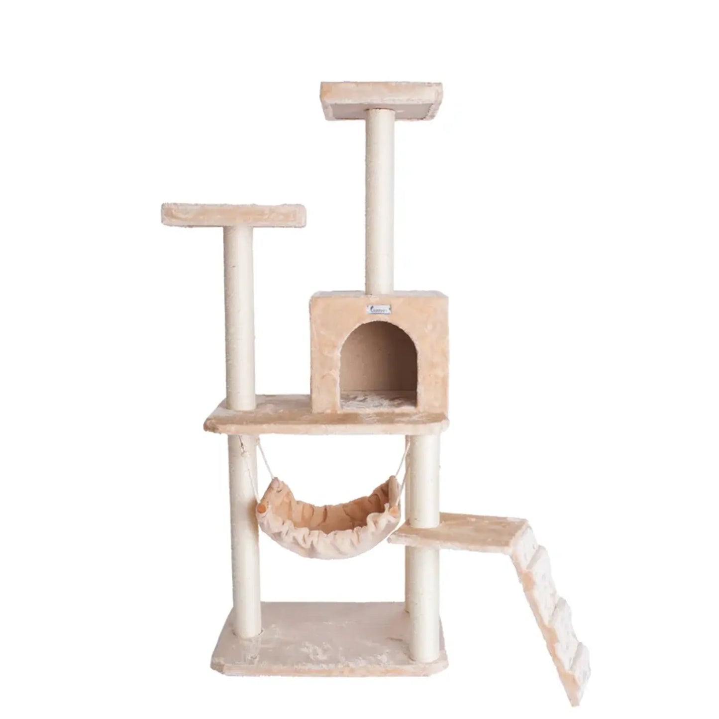 GleePet 57" H Cat Tree Beige Real Wood Cat Indoor House